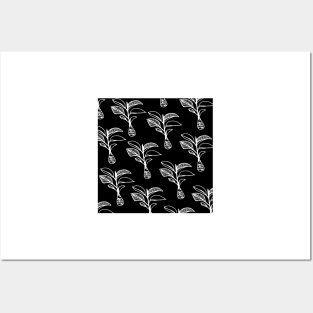 tropical plant hawaii aloha print black and white Posters and Art